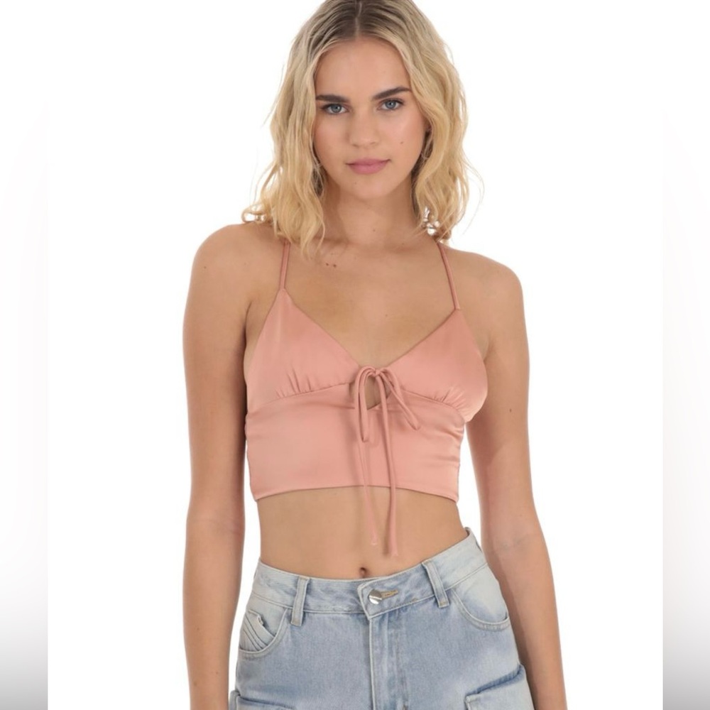 Lucy in the Sky Front Tie Satin Top in Apricot🍑